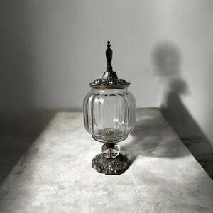 Vintage Baroque Dresser pedestal Jar Dramatic Lid Accented With Roses 10 3/4”